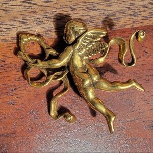 MMA Museum Of Modern Art Gold Tone Cherub Brooch Or Pendant